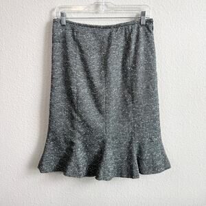 Tailor B. Moss Trumpet Skirt Women's 4 Gray Tweed Knee Length Ruffle Flare
